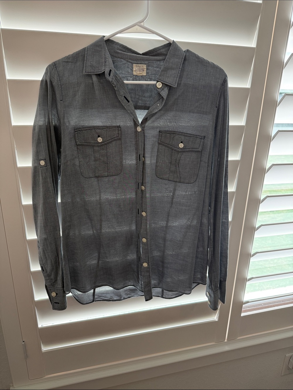 J. Crew Sheer Dark Gray Button-Down Shirt with Chest Pockets